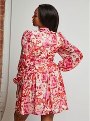 Chi Chi London Red Long Sleeve Ring Detail Floral Mini Dress - Image 5 of 5