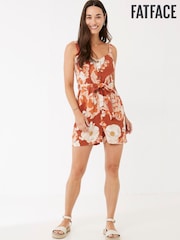 FatFace Orange Patsy Linear Blooms Playsuit - Image 1 of 4