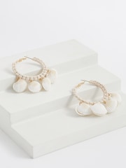White Real Shell Statement Hoop Earrings - Image 1 of 2