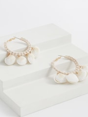 White Real Shell Statement Hoop Earrings - Image 2 of 2
