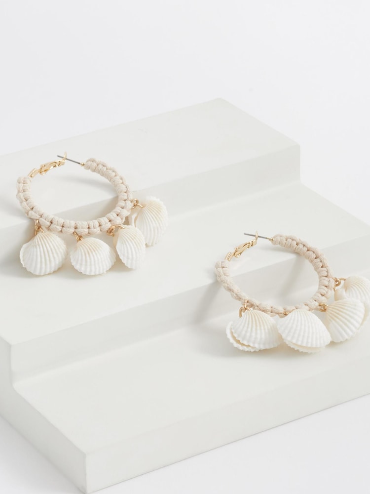 White Real Shell Statement Hoop Earrings - Image 2 of 2