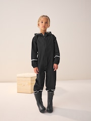 Black Zip Hooded Waterproof Puddlesuit (12mths-10yrs) - Image 1 of 7