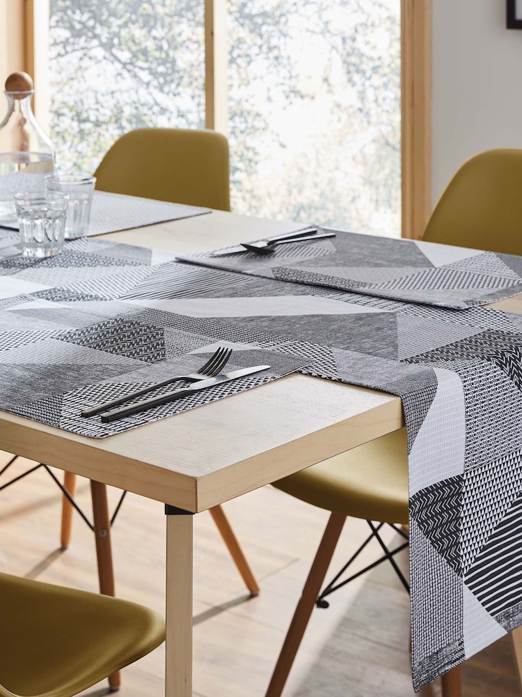 Catherine Lansfield 4 Pack Grey Larsson Geo Wipeable 100% Cotton Placemats - Image 2 of 3