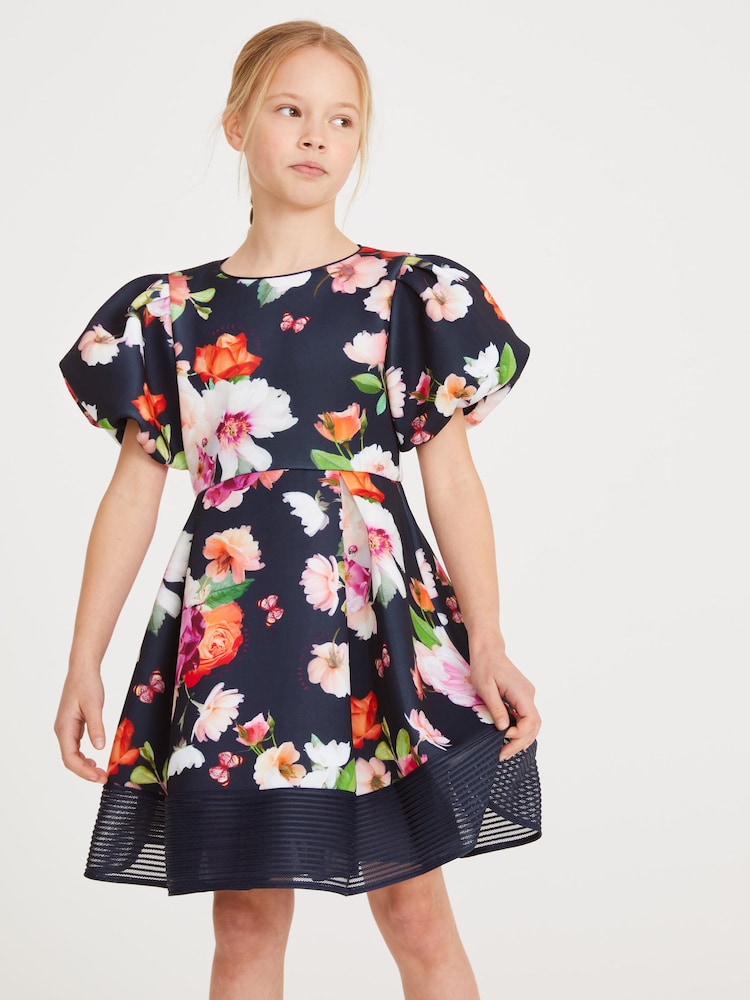 Baker by Ted Baker Navy Blue Floral Scuba Dress - Image 2 of 9