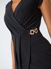 Roman Black Lace Trim Stretch Wrap Top - Image 5 of 5
