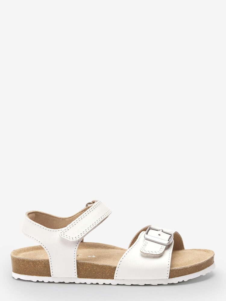 White Leather Standard Fit (F) Leather Corkbed Sandals - Image 1 of 5