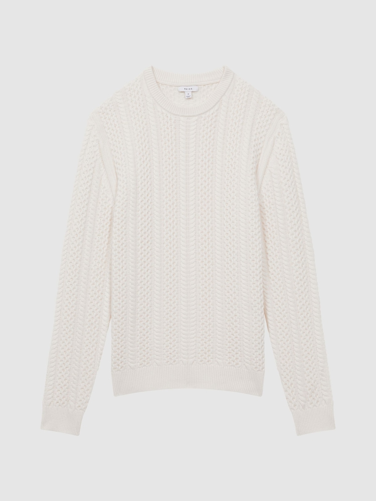 Reiss Ecru Arlington Slim Fit Cable Knit Jumper - Image 2 of 5