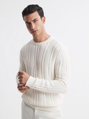 Reiss Ecru Arlington Slim Fit Cable Knit Jumper - Image 3 of 5