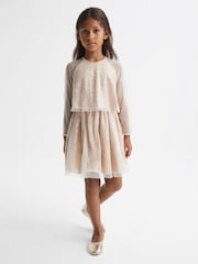 Reiss Gold Mika 4-9 yrs Sequin Sheer Tutu Dress - Image 1 of 6