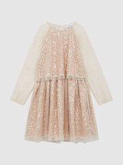 Reiss Gold Mika 4-9 yrs Sequin Sheer Tutu Dress - Image 2 of 6