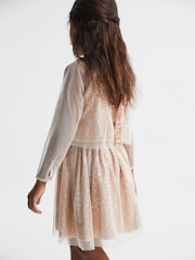 Reiss Gold Mika 4-9 yrs Sequin Sheer Tutu Dress - Image 4 of 6