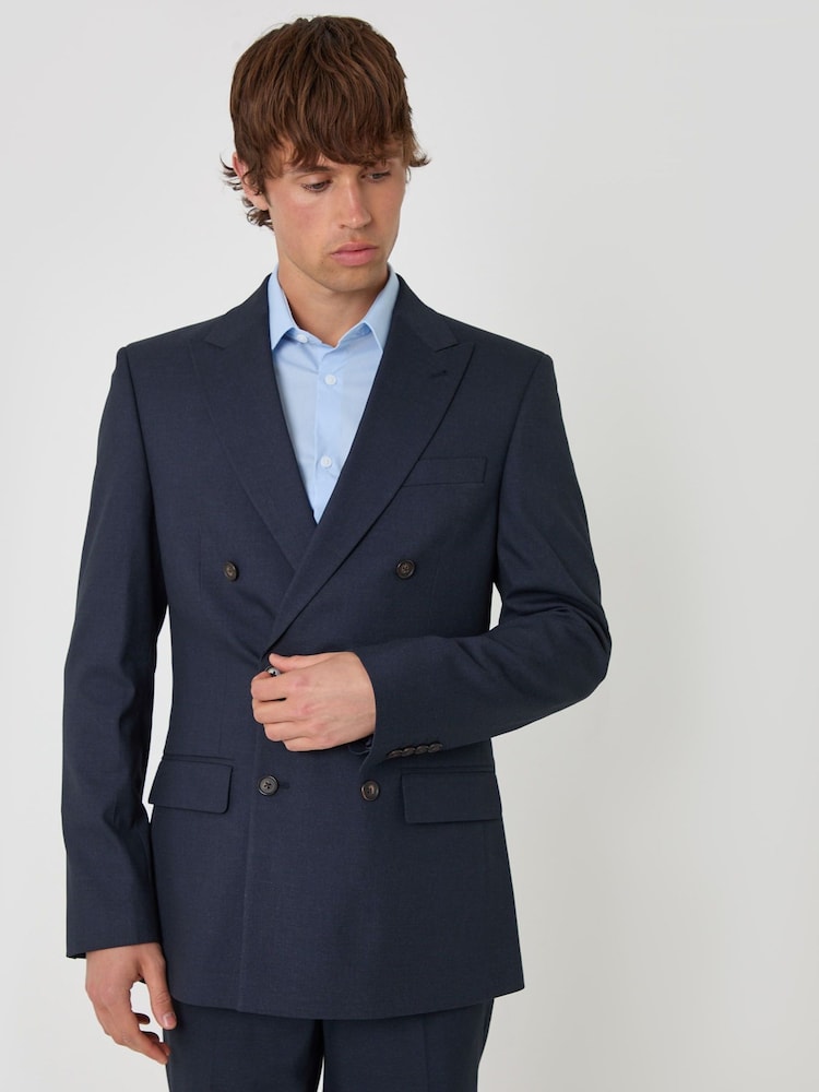 Threadbare Blue Regular Fit Double Breasted Suit Jacket - Image 1 of 6