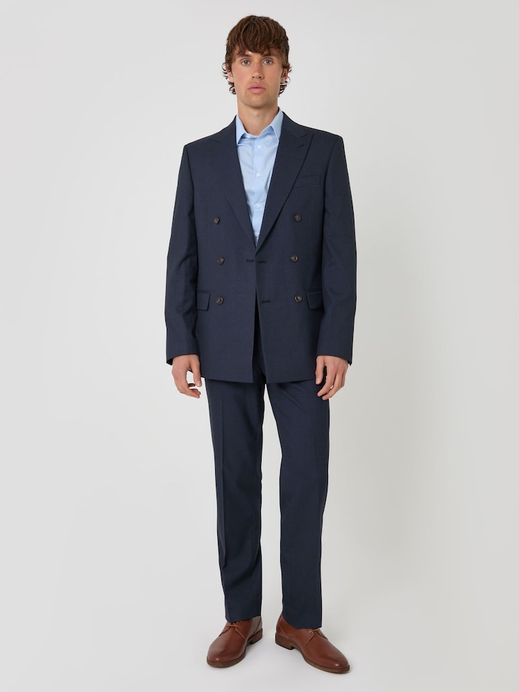 Threadbare Blue Regular Fit Double Breasted Suit Jacket - Image 2 of 6