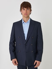 Threadbare Blue Regular Fit Double Breasted Suit Jacket - Image 4 of 6