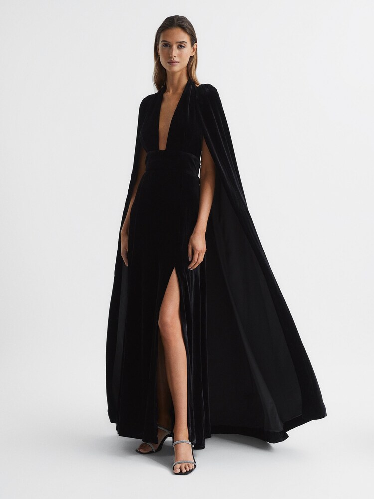 Reiss Black Gracie Velvet Maxi Dress - Image 1 of 9