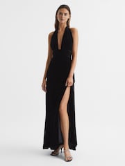 Reiss Black Gracie Velvet Maxi Dress - Image 4 of 9