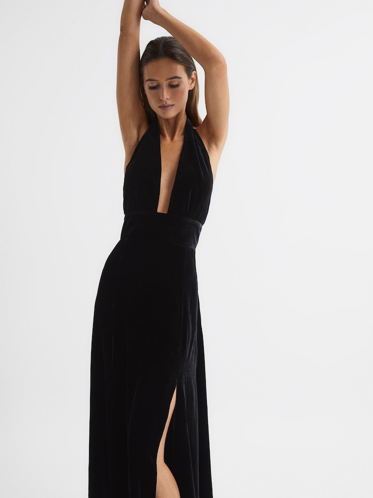 Reiss Black Gracie Velvet Maxi Dress - Image 9 of 9