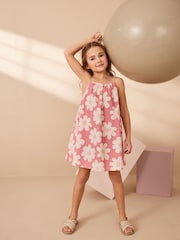 Pink Floral 100% Cotton Strappy Sundress (3-16yrs) - Image 1 of 6