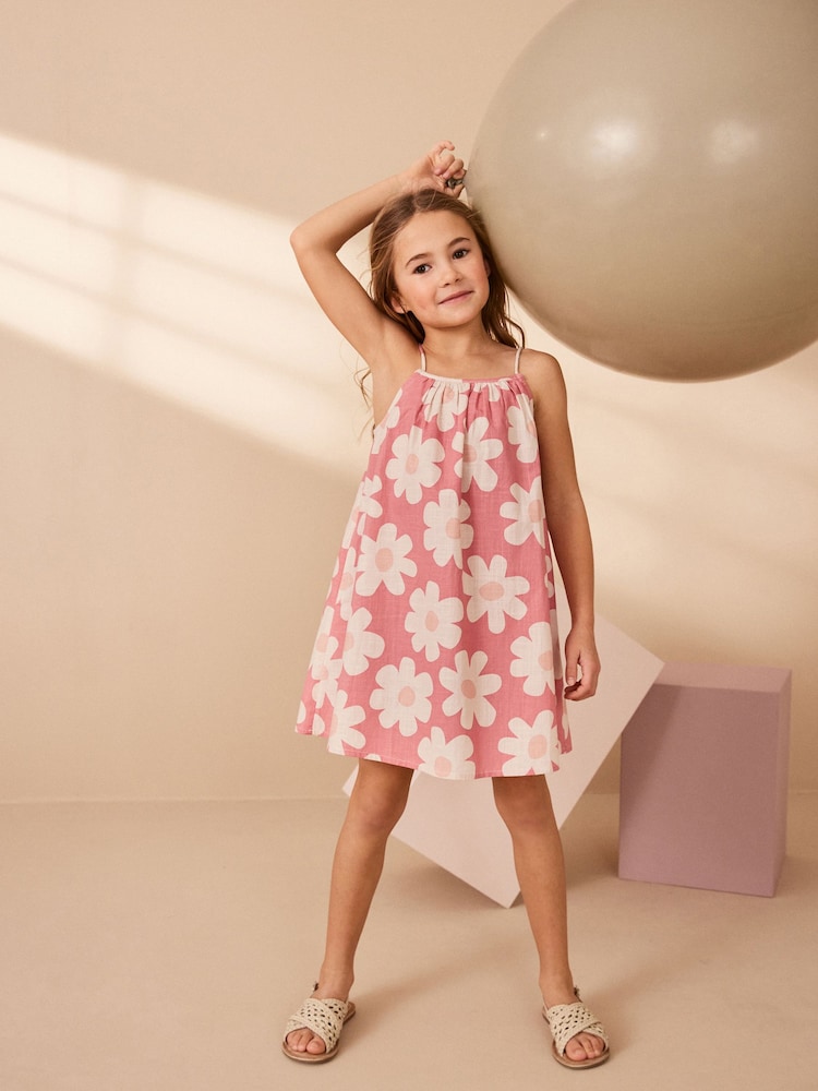 Pink Floral 100% Cotton Strappy Sundress (3-16yrs) - Image 1 of 6