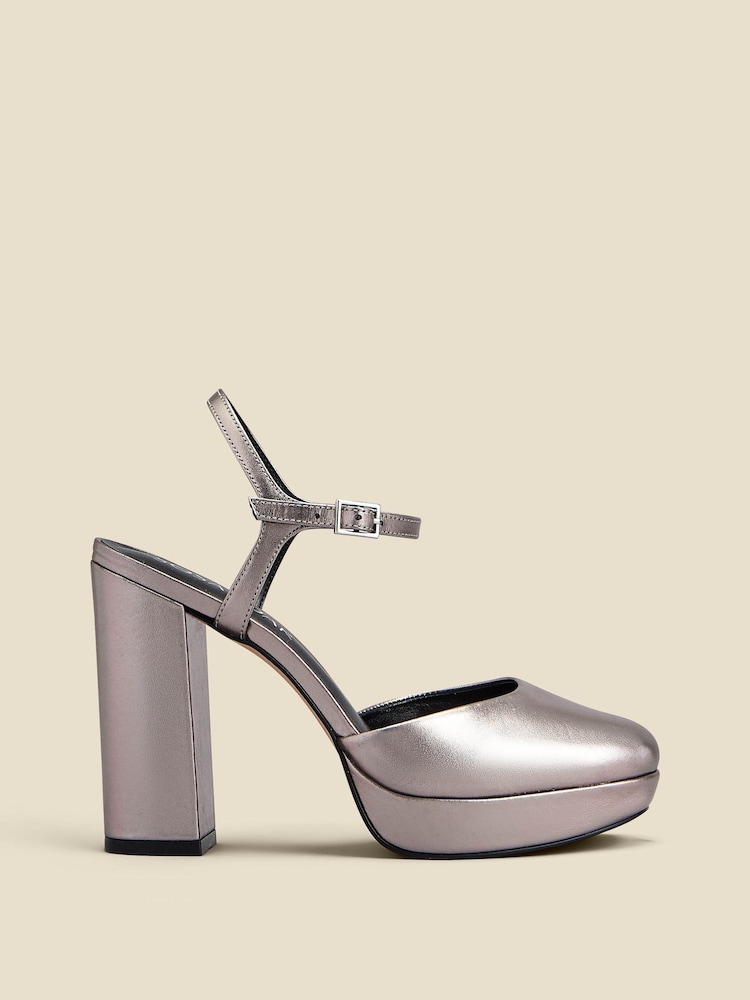 Sosandar Metallic Closed Toe Platform Ankle Strap Platform Heel - Image 1 of 4