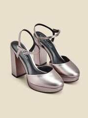 Sosandar Metallic Closed Toe Platform Ankle Strap Platform Heel - Image 2 of 4