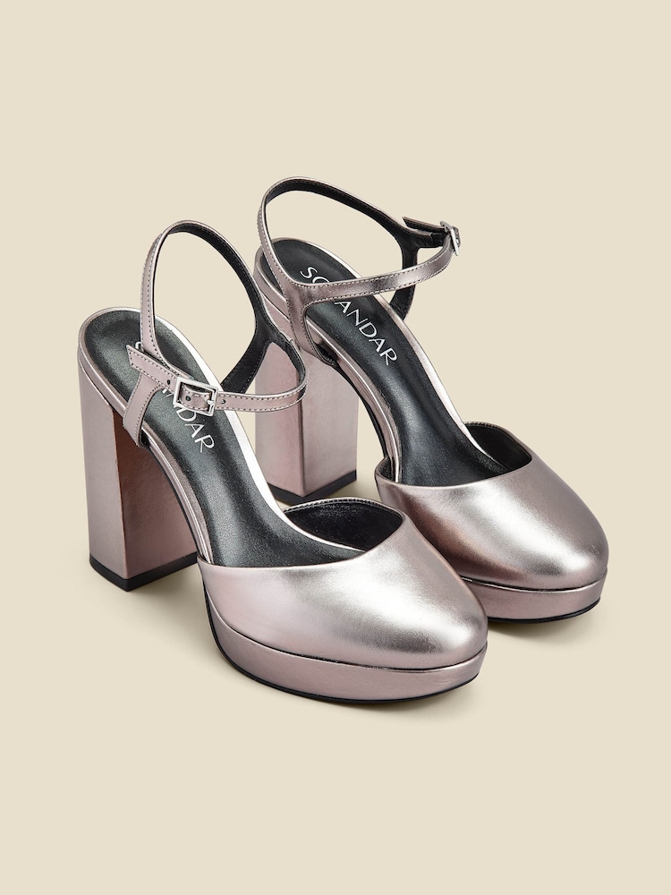 Sosandar Metallic Closed Toe Platform Ankle Strap Platform Heel - Image 2 of 4