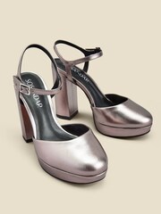 Sosandar Metallic Closed Toe Platform Ankle Strap Platform Heel - Image 3 of 4