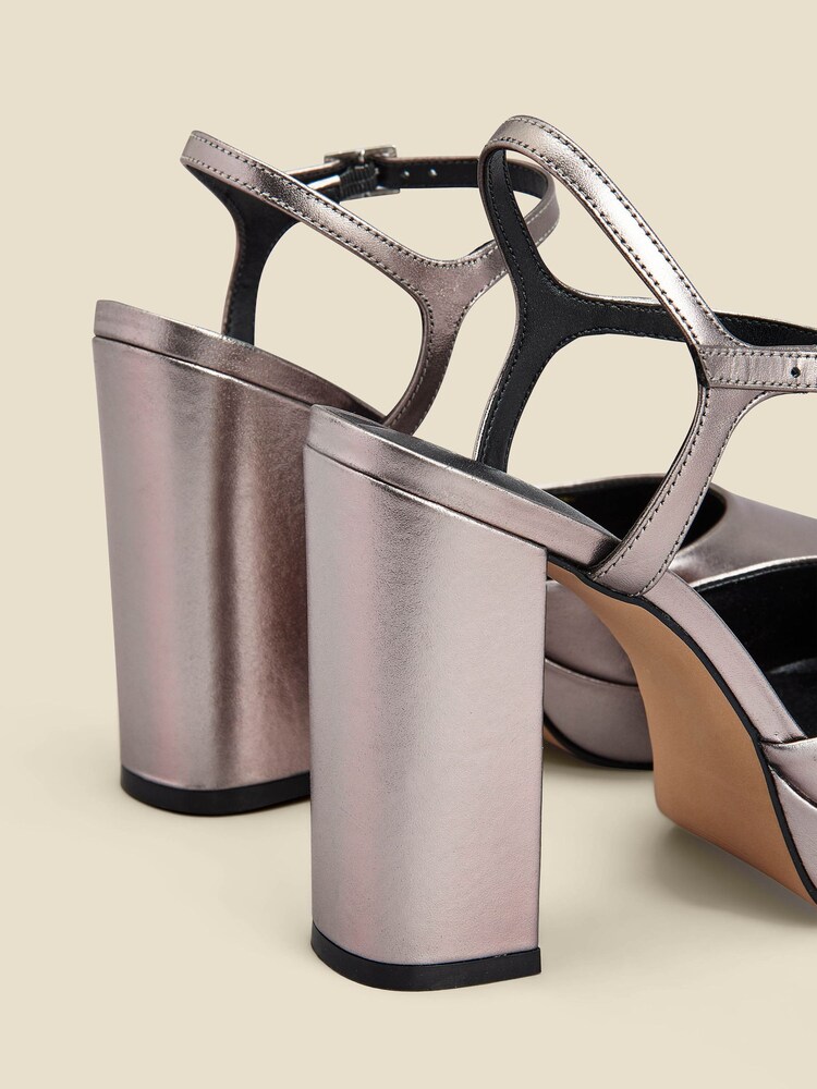 Sosandar Metallic Closed Toe Platform Ankle Strap Platform Heel - Image 4 of 4
