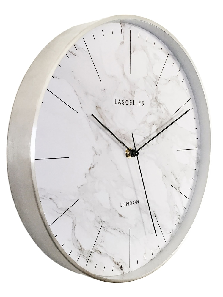 Brookpace Lascelles Cream Brushed Chrome Metal Cased Wall Clock with Marble Dial - Image 2 of 4