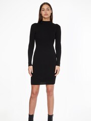 Calvin Klein Iconic Rib Mock Neck Black Dress - Image 1 of 4