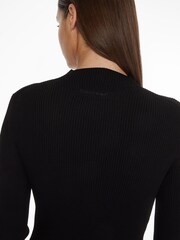 Calvin Klein Iconic Rib Mock Neck Black Dress - Image 3 of 4
