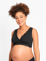 JoJo Maman Bébé Black Lace Trim Maternity & Nursing Sleep Bras - Image 1 of 4
