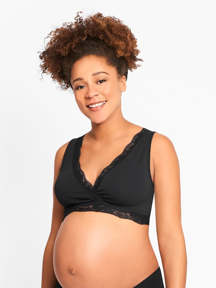JoJo Maman Bébé Black Lace Trim Maternity & Nursing Sleep Bras - Image 1 of 4