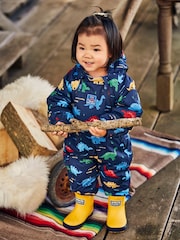 JoJo Maman Bébé Navy Blue Dinosaur Waterproof Fleece Lined Puddle Suit - Image 1 of 11