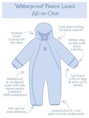 JoJo Maman Bébé Navy Blue Dinosaur Waterproof Fleece Lined Puddle Suit - Image 10 of 11