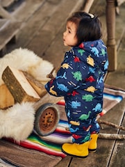 JoJo Maman Bébé Navy Blue Dinosaur Waterproof Fleece Lined Puddle Suit - Image 5 of 11