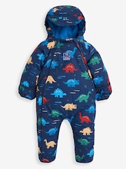 JoJo Maman Bébé Navy Blue Dinosaur Waterproof Fleece Lined Puddle Suit - Image 6 of 11