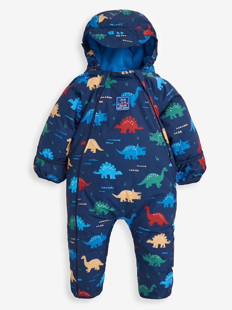 JoJo Maman Bébé Navy Blue Dinosaur Waterproof Fleece Lined Puddle Suit - Image 6 of 11
