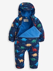 JoJo Maman Bébé Navy Blue Dinosaur Waterproof Fleece Lined Puddle Suit - Image 7 of 11