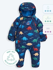 JoJo Maman Bébé Navy Blue Dinosaur Waterproof Fleece Lined Puddle Suit - Image 8 of 11