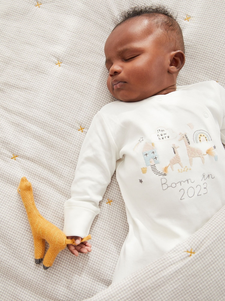 White/Grey Born In 2023 Single Sleepsuit (0-9mths) - Image 1 of 5