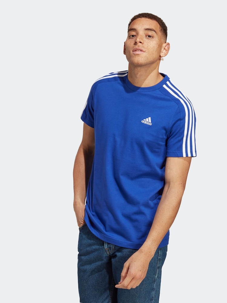 adidas Dark Blue Essentials Single Jersey 3-Stripes 100% Cotton T-Shirt - Image 1 of 6