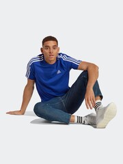 adidas Dark Blue Essentials Single Jersey 3-Stripes 100% Cotton T-Shirt - Image 4 of 6