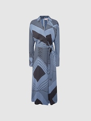 Reiss Blue Talia Printed Spliced Midi Dress - Image 2 of 8