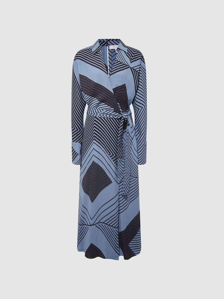Reiss Blue Talia Printed Spliced Midi Dress - Image 2 of 8