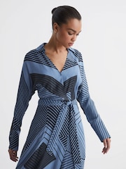 Reiss Blue Talia Printed Spliced Midi Dress - Image 3 of 8