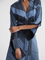 Reiss Blue Talia Printed Spliced Midi Dress - Image 4 of 8