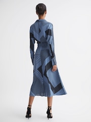 Reiss Blue Talia Printed Spliced Midi Dress - Image 5 of 8