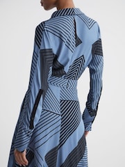 Reiss Blue Talia Printed Spliced Midi Dress - Image 7 of 8