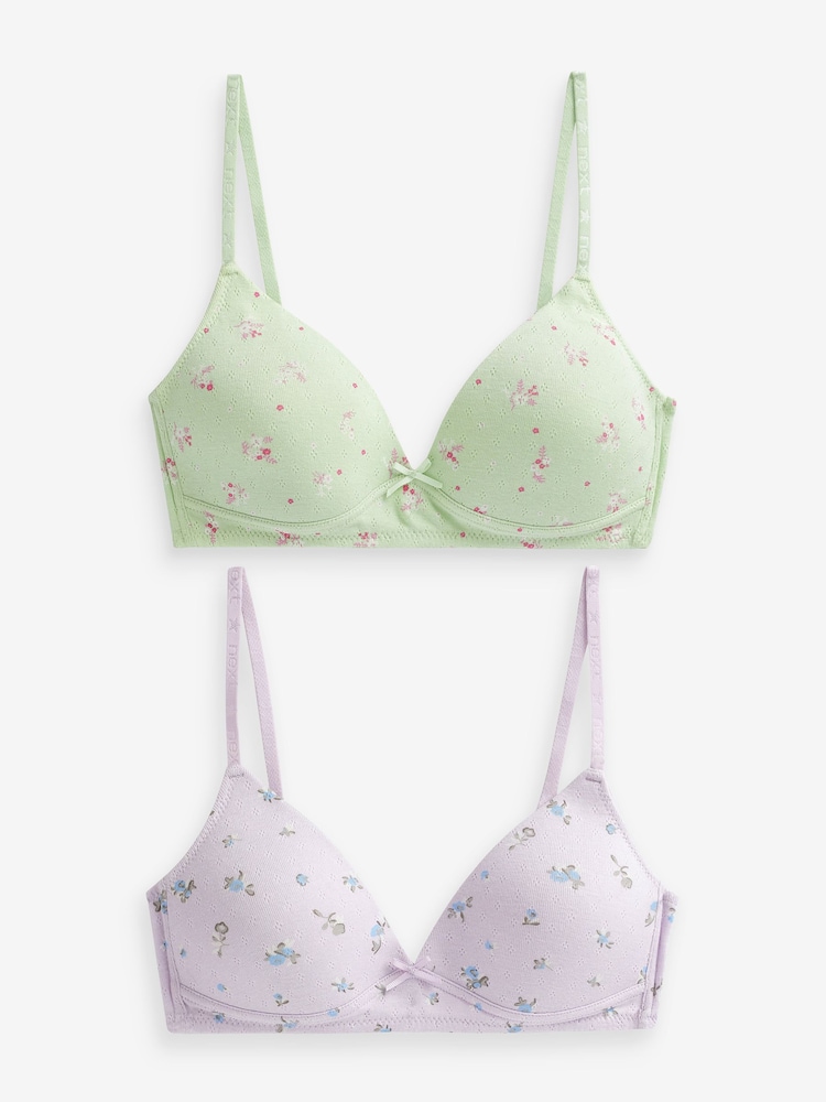 Purple/Green Floral Pointelle Trainer Bras 2 Pack - Image 1 of 5